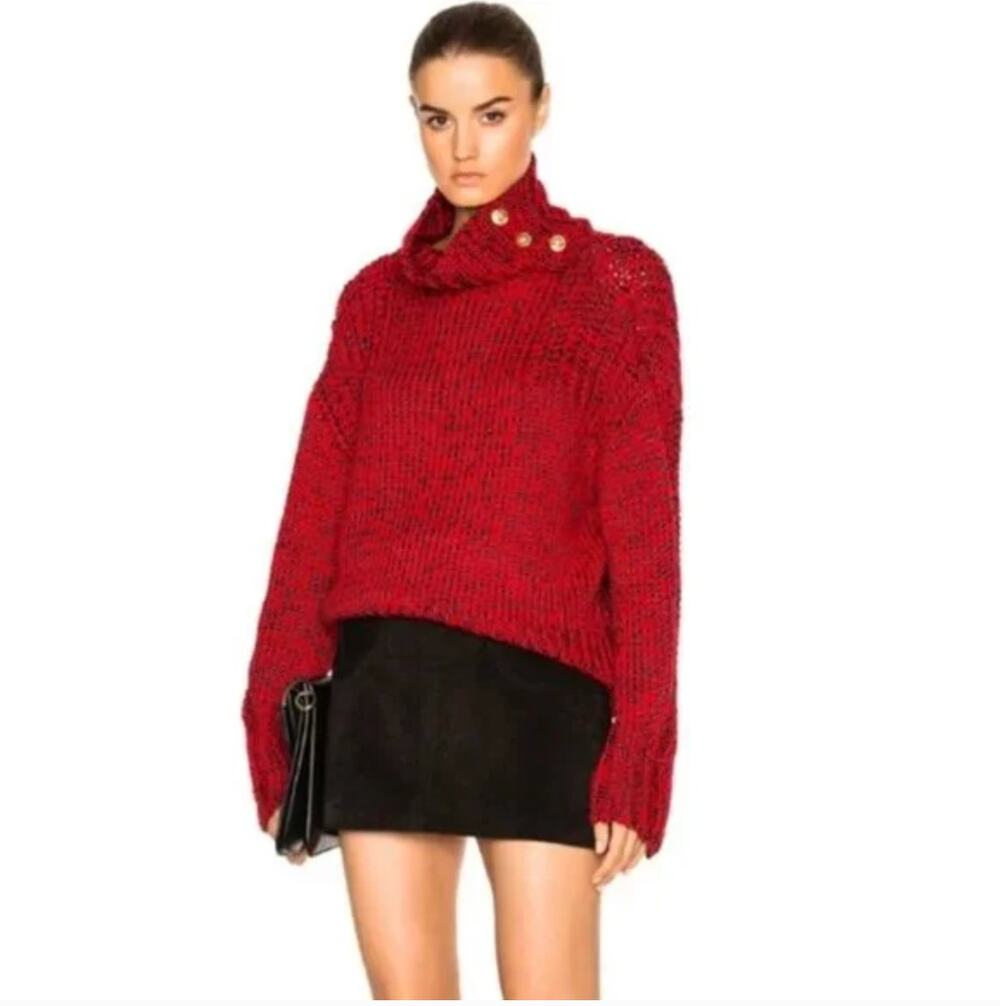 RAG & BONE Sandra T-Neck Turtleneck Sweater Chunky Red Black Marl {16}